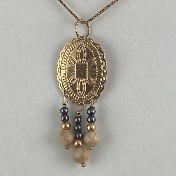 Vintage 14 Karat Concho Pendant with Hematite and Necklace NOS - Picture 1 of 5